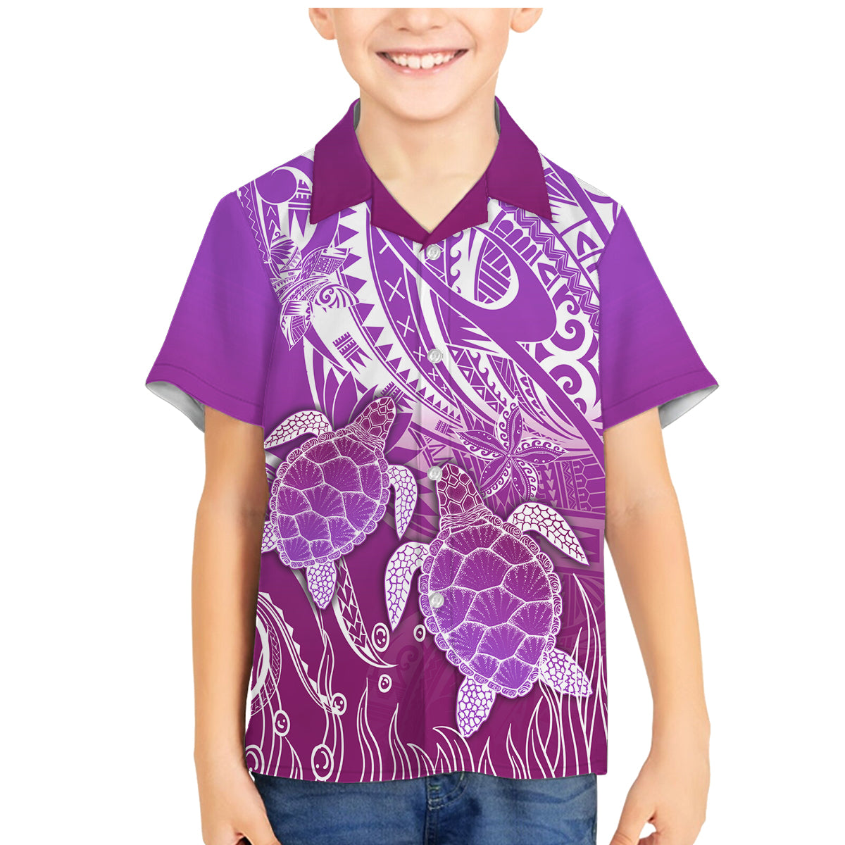 Polynesia Valentine Day Family Matching Mermaid Dress and Hawaiian Shirt Polynesian Sea Turtle Purple Version LT14 Son's Shirt Purple - Polynesian Pride