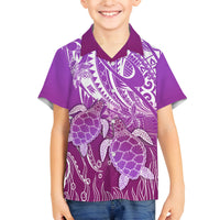 Polynesia Valentine Day Family Matching Off Shoulder Short Dress and Hawaiian Shirt Polynesian Sea Turtle Purple Version LT14 Son's Shirt Purple - Polynesian Pride