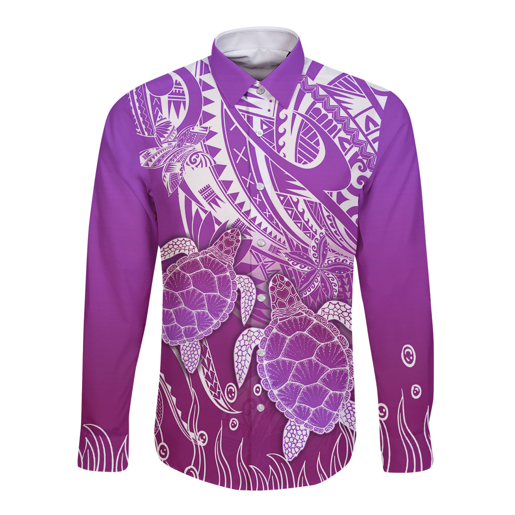 Polynesia Valentine Day Long Sleeve Button Shirt Polynesian Sea Turtle Purple Version LT14 Unisex Purple - Polynesian Pride