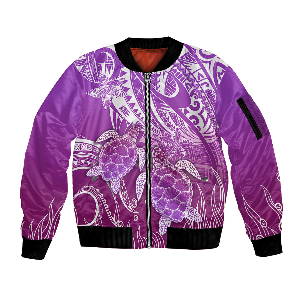 Polynesia Valentine Day Sleeve Zip Bomber Jacket Polynesian Sea Turtle Purple Version LT14 Unisex Purple - Polynesian Pride