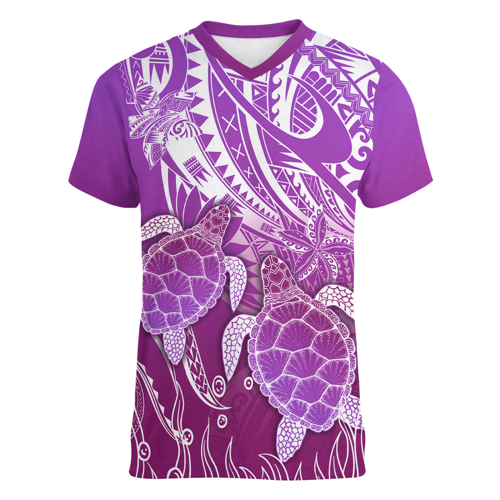 Polynesia Valentine Day Women V Neck T Shirt Polynesian Sea Turtle Purple Version LT14 Female Purple - Polynesian Pride