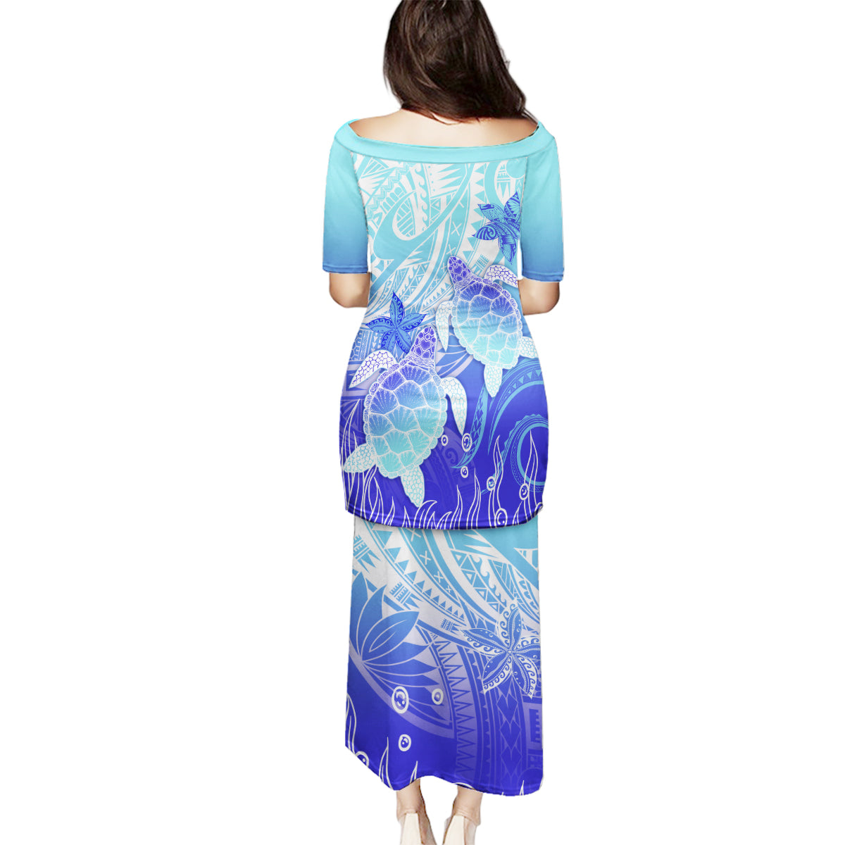 Polynesia Valentine Day Family Matching Puletasi Dress and Hawaiian Shirt Polynesian Sea Turtle Turquoise Version LT14 - Polynesian Pride