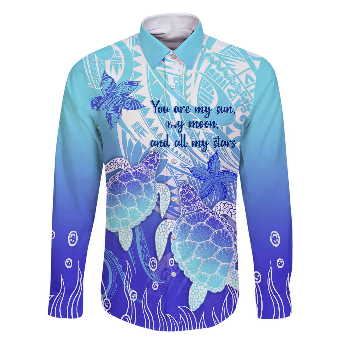 Polynesia Valentine Day Family Matching Tank Maxi Dress and Hawaiian Shirt Polynesian Sea Turtle Turquoise Version LT14 Dad's Shirt - Long Sleeve Turquoise - Polynesian Pride