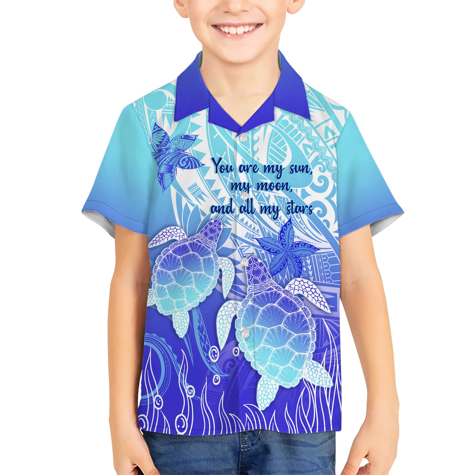 Polynesia Valentine Day Kid Hawaiian Shirt Polynesian Sea Turtle Turquoise Version LT14 Kid Turquoise - Polynesian Pride