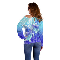 Polynesia Valentine Day Off Shoulder Sweater Polynesian Sea Turtle Turquoise Version LT14 - Polynesian Pride