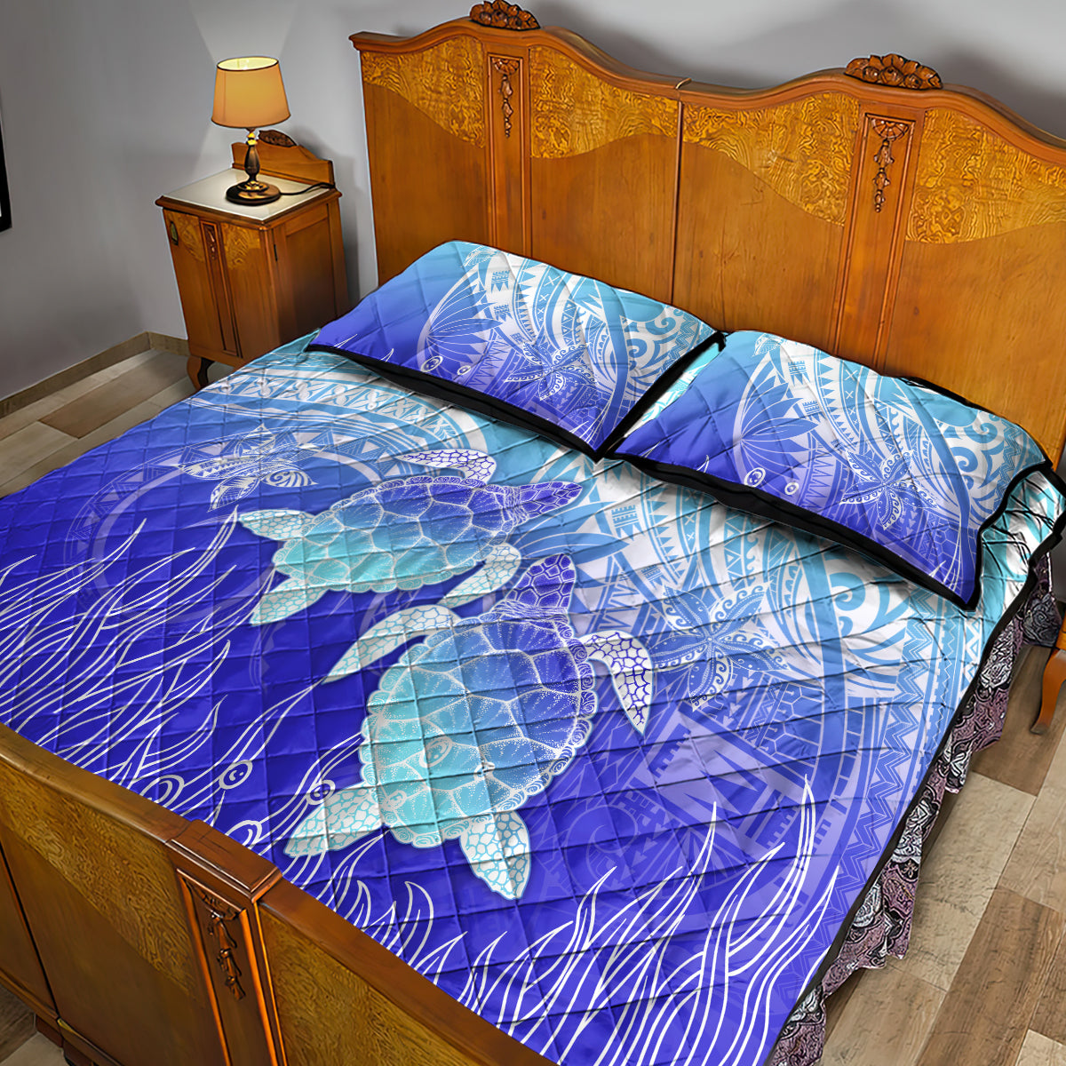 Polynesia Valentine Day Quilt Bed Set Polynesian Sea Turtle Turquoise Version LT14 - Polynesian Pride