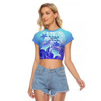 Polynesia Valentine Day Raglan Cropped T Shirt Polynesian Sea Turtle Turquoise Version LT14 Female Turquoise - Polynesian Pride