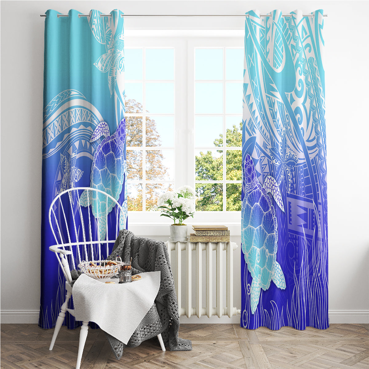 Polynesia Valentine Day Window Curtain Polynesian Sea Turtle Turquoise Version LT14 - Polynesian Pride