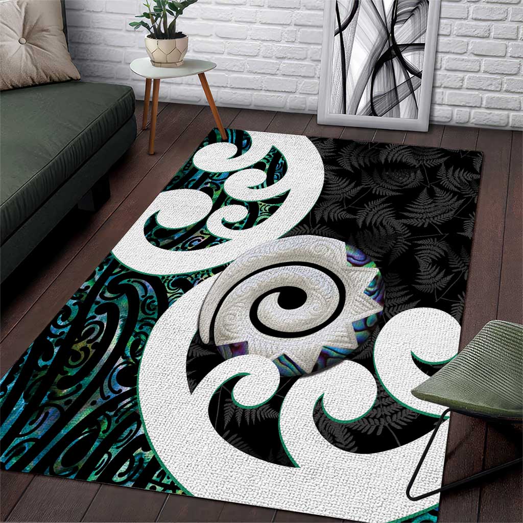 Aotearoa Koru Area Rug Cyan Maori Paua Shell Mix Silver Fern