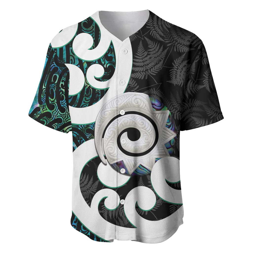 Aotearoa Koru Baseball Jersey Cyan Maori Paua Shell Mix Silver Fern LT14 Black - Polynesian Pride