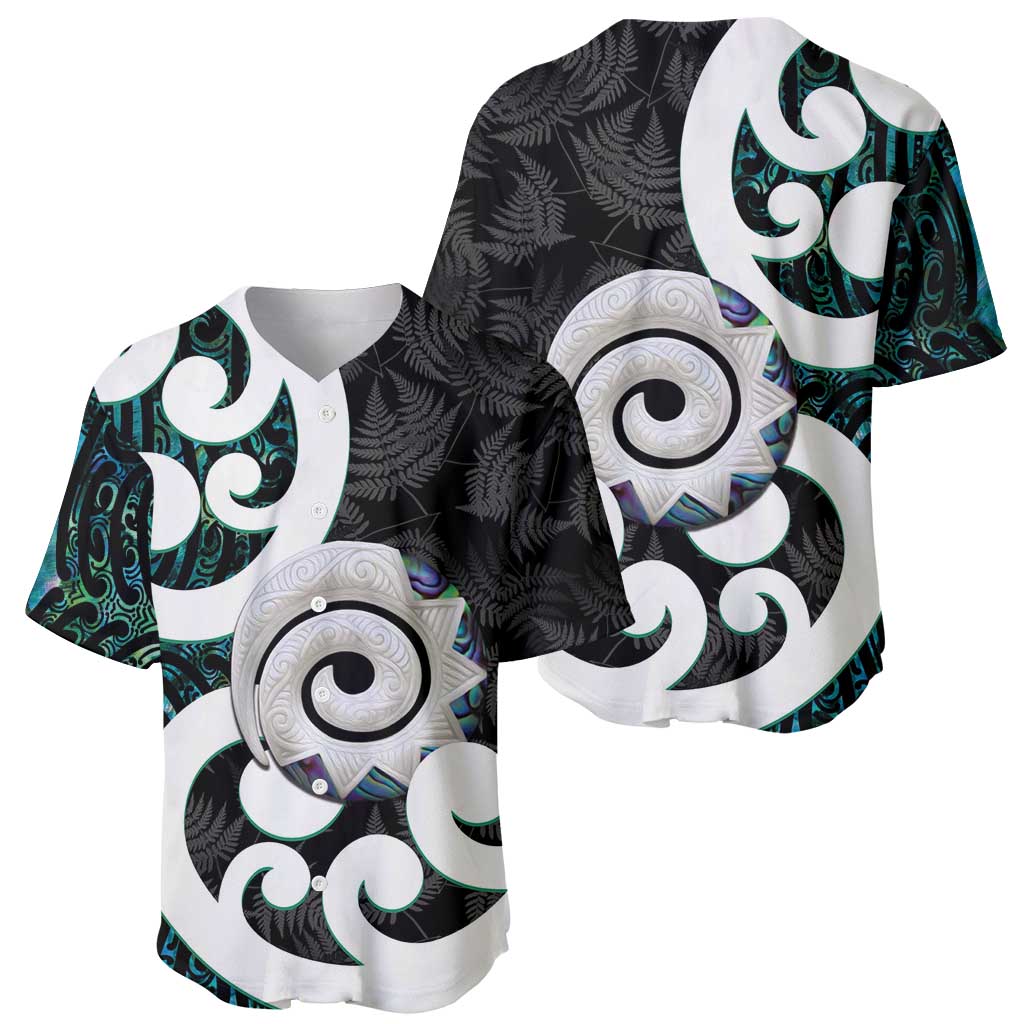 Aotearoa Koru Baseball Jersey Cyan Maori Paua Shell Mix Silver Fern LT14 - Polynesian Pride