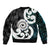 Aotearoa Koru Bomber Jacket Cyan Maori Paua Shell Mix Silver Fern