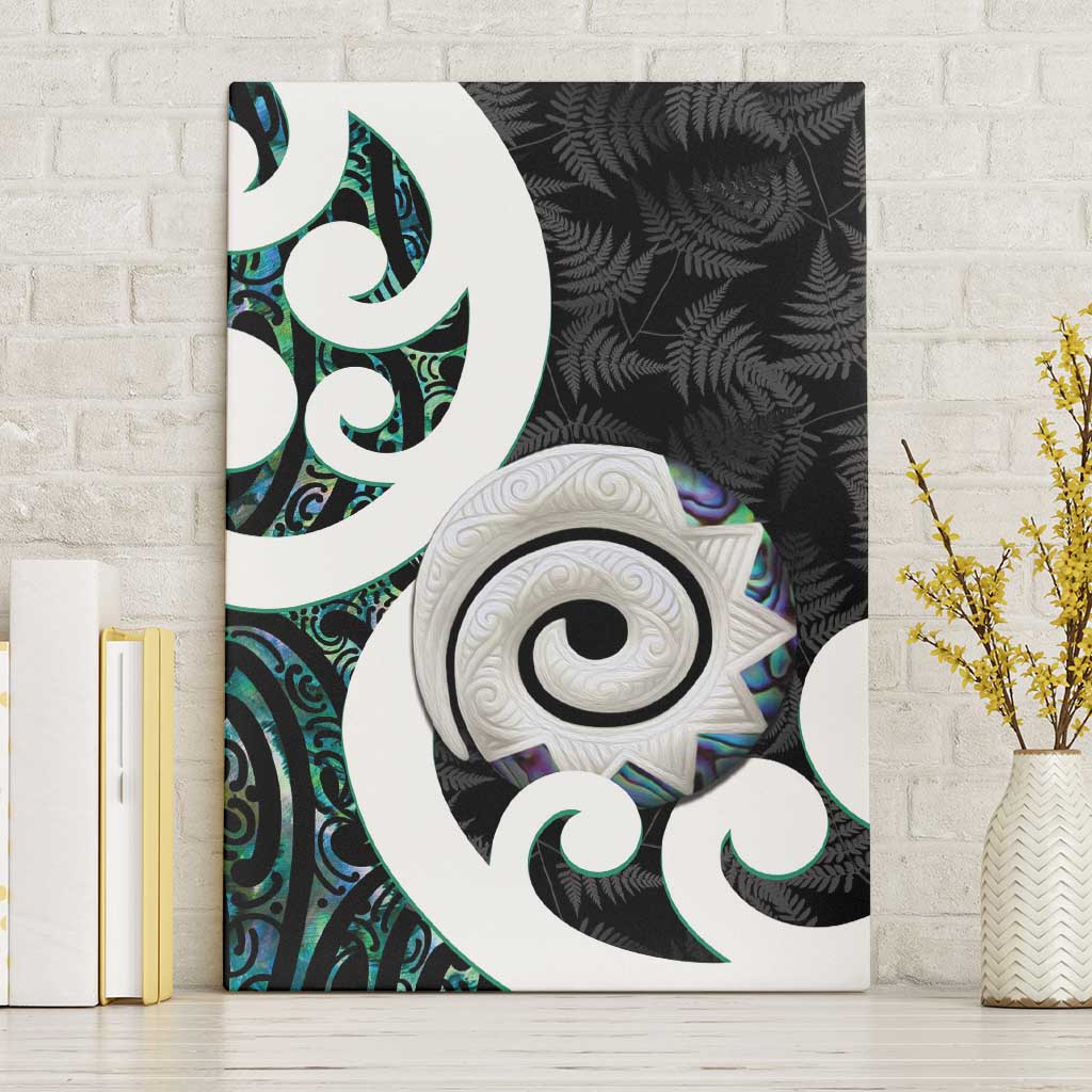 Aotearoa Koru Canvas Wall Art Cyan Maori Paua Shell Mix Silver Fern