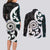 Aotearoa Koru Couples Matching Long Sleeve Bodycon Dress and Long Sleeve Button Shirt Cyan Maori Paua Shell Mix Silver Fern