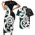 Aotearoa Koru Couples Matching Short Sleeve Bodycon Dress and Hawaiian Shirt Cyan Maori Paua Shell Mix Silver Fern