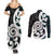 Aotearoa Koru Couples Matching Summer Maxi Dress and Long Sleeve Button Shirt Cyan Maori Paua Shell Mix Silver Fern