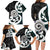 Aotearoa Koru Family Matching Long Sleeve Bodycon Dress and Hawaiian Shirt Cyan Maori Paua Shell Mix Silver Fern