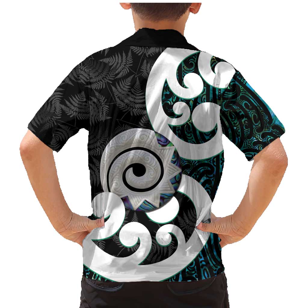 Aotearoa Koru Family Matching Mermaid Dress and Hawaiian Shirt Cyan Maori Paua Shell Mix Silver Fern LT14 - Polynesian Pride