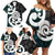 Aotearoa Koru Family Matching Off Shoulder Short Dress and Hawaiian Shirt Cyan Maori Paua Shell Mix Silver Fern