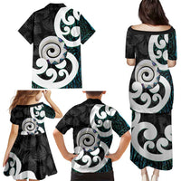 Aotearoa Koru Family Matching Puletasi and Hawaiian Shirt Cyan Maori Paua Shell Mix Silver Fern LT14 - Polynesian Pride