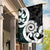 Aotearoa Koru Garden Flag Cyan Maori Paua Shell Mix Silver Fern