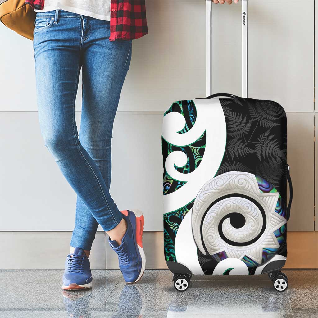 Aotearoa Koru Luggage Cover Cyan Maori Paua Shell Mix Silver Fern