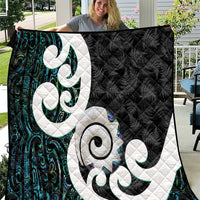Aotearoa Koru Quilt Cyan Maori Paua Shell Mix Silver Fern LT14 Black - Polynesian Pride