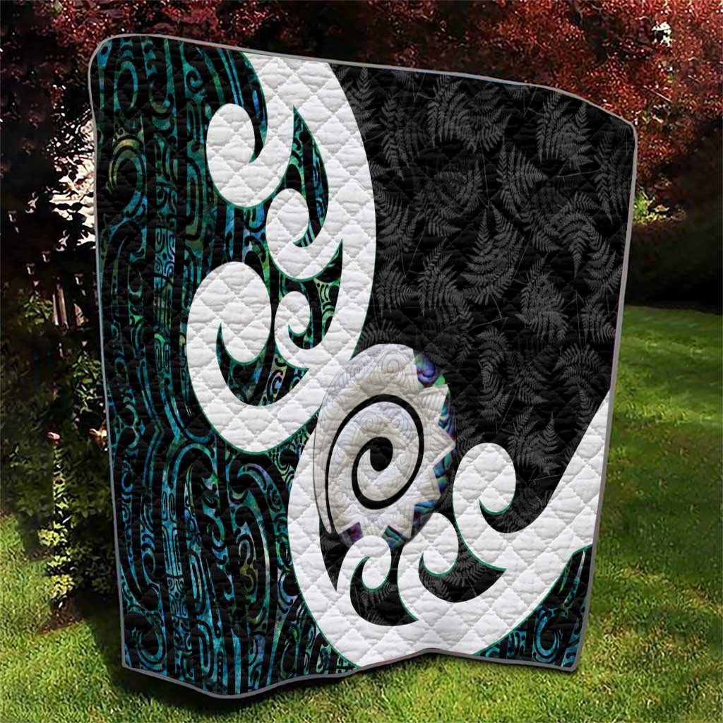 Aotearoa Koru Quilt Cyan Maori Paua Shell Mix Silver Fern LT14 - Polynesian Pride
