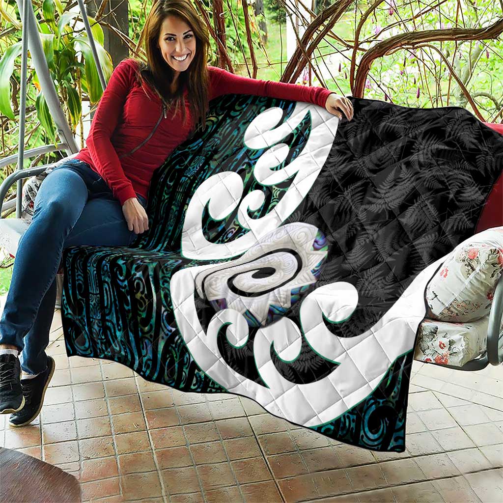 Aotearoa Koru Quilt Cyan Maori Paua Shell Mix Silver Fern LT14 - Polynesian Pride