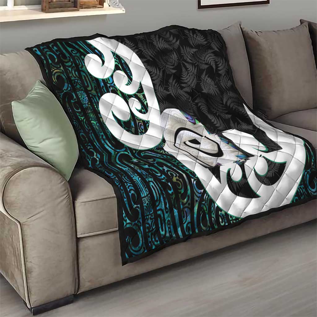 Aotearoa Koru Quilt Cyan Maori Paua Shell Mix Silver Fern LT14 - Polynesian Pride