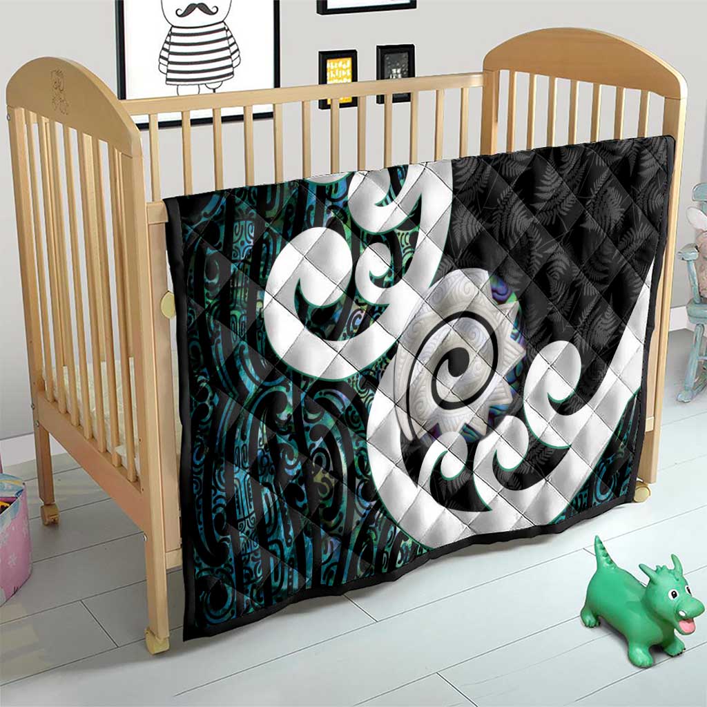 Aotearoa Koru Quilt Cyan Maori Paua Shell Mix Silver Fern LT14 - Polynesian Pride