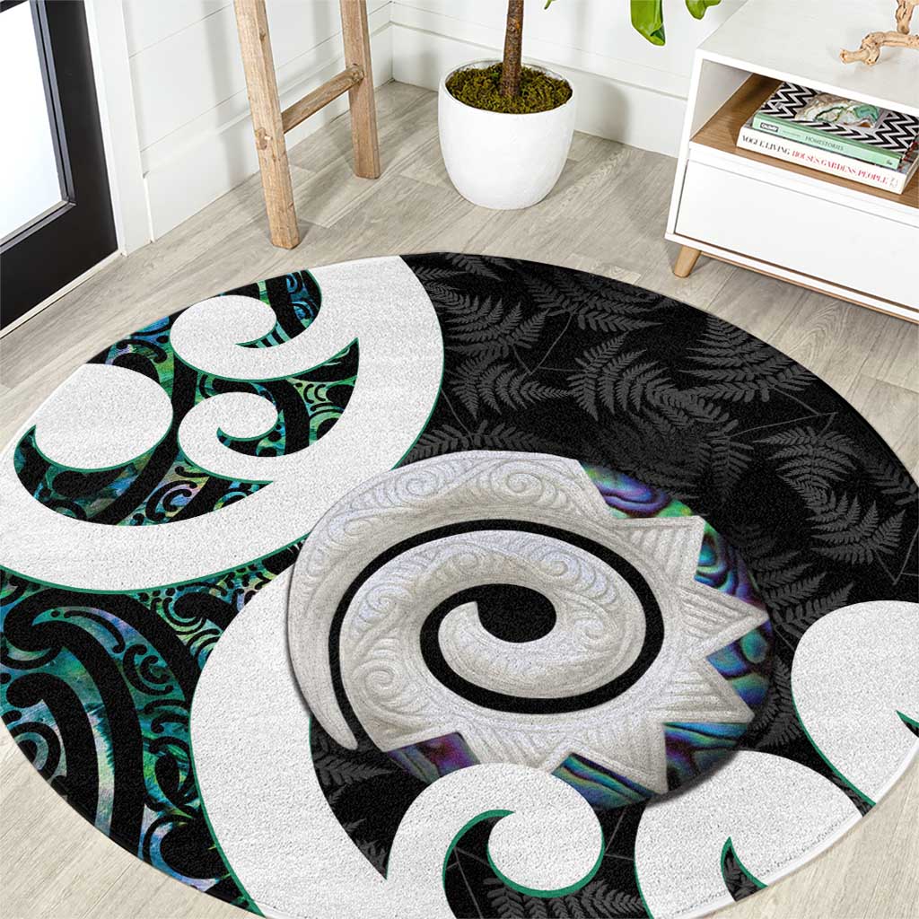 Aotearoa Koru Round Carpet Cyan Maori Paua Shell Mix Silver Fern