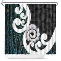 Aotearoa Koru Shower Curtain Cyan Maori Paua Shell Mix Silver Fern LT14 Black - Polynesian Pride