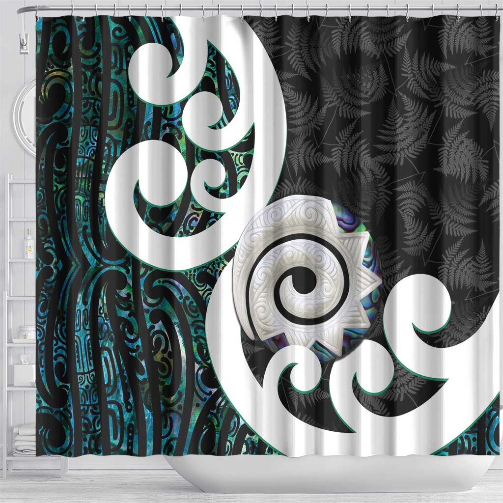 Aotearoa Koru Shower Curtain Cyan Maori Paua Shell Mix Silver Fern LT14 - Polynesian Pride