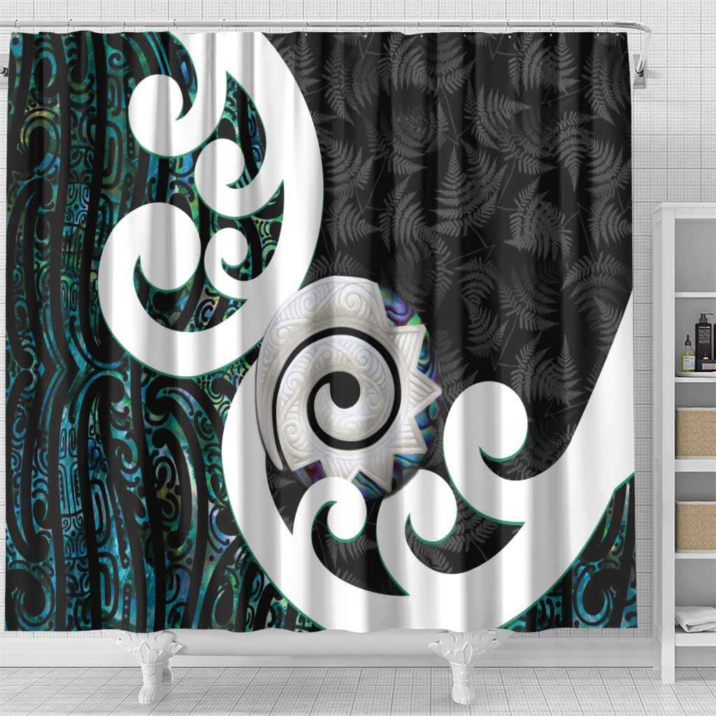 Aotearoa Koru Shower Curtain Cyan Maori Paua Shell Mix Silver Fern LT14 - Polynesian Pride