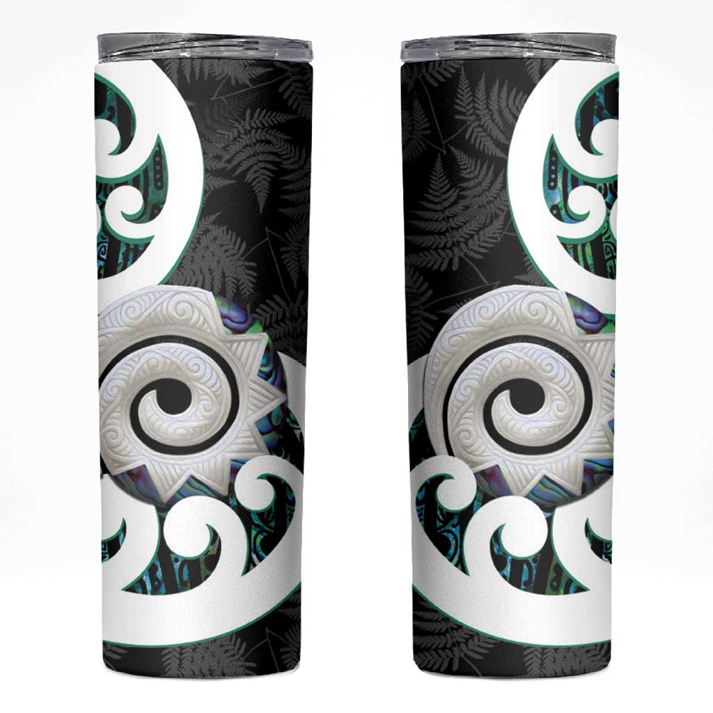 Aotearoa Koru Skinny Tumbler Cyan Maori Paua Shell Mix Silver Fern