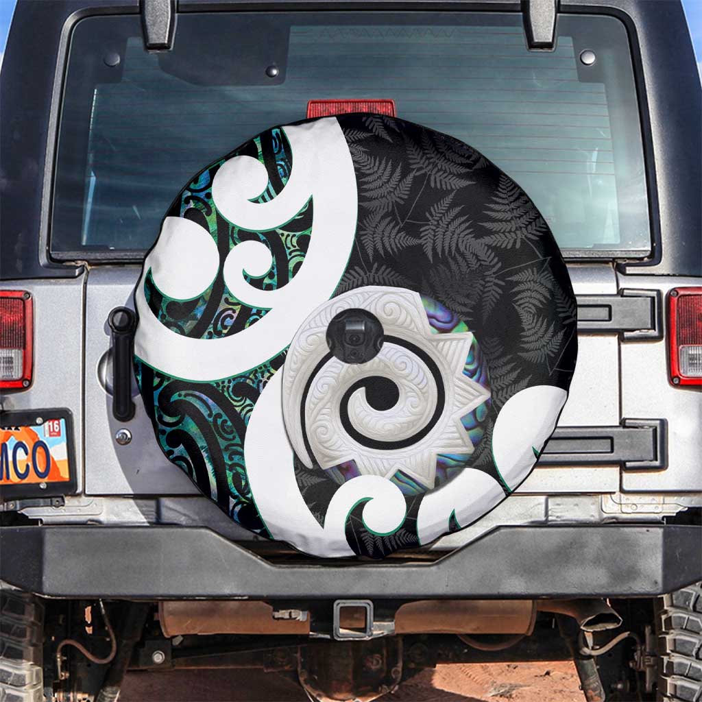 Aotearoa Koru Spare Tire Cover Cyan Maori Paua Shell Mix Silver Fern