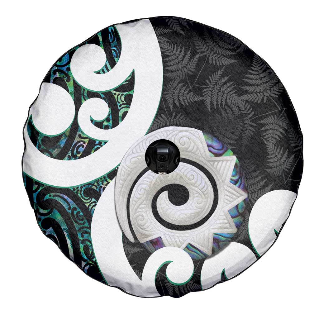 Aotearoa Koru Spare Tire Cover Cyan Maori Paua Shell Mix Silver Fern
