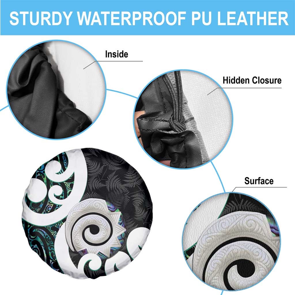 Aotearoa Koru Spare Tire Cover Cyan Maori Paua Shell Mix Silver Fern