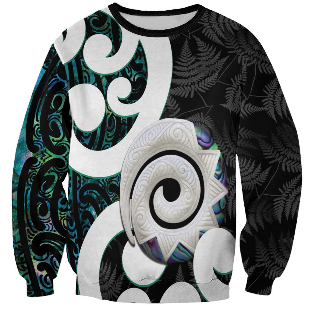 Aotearoa Koru Sweatshirt Cyan Maori Paua Shell Mix Silver Fern