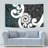Aotearoa Koru Tapestry Cyan Maori Paua Shell Mix Silver Fern