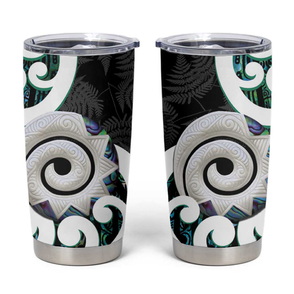 Aotearoa Koru Tumbler Cup Cyan Maori Paua Shell Mix Silver Fern