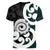 Aotearoa Koru Women V-Neck T-Shirt Cyan Maori Paua Shell Mix Silver Fern