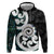 Aotearoa Koru Zip Hoodie Cyan Maori Paua Shell Mix Silver Fern