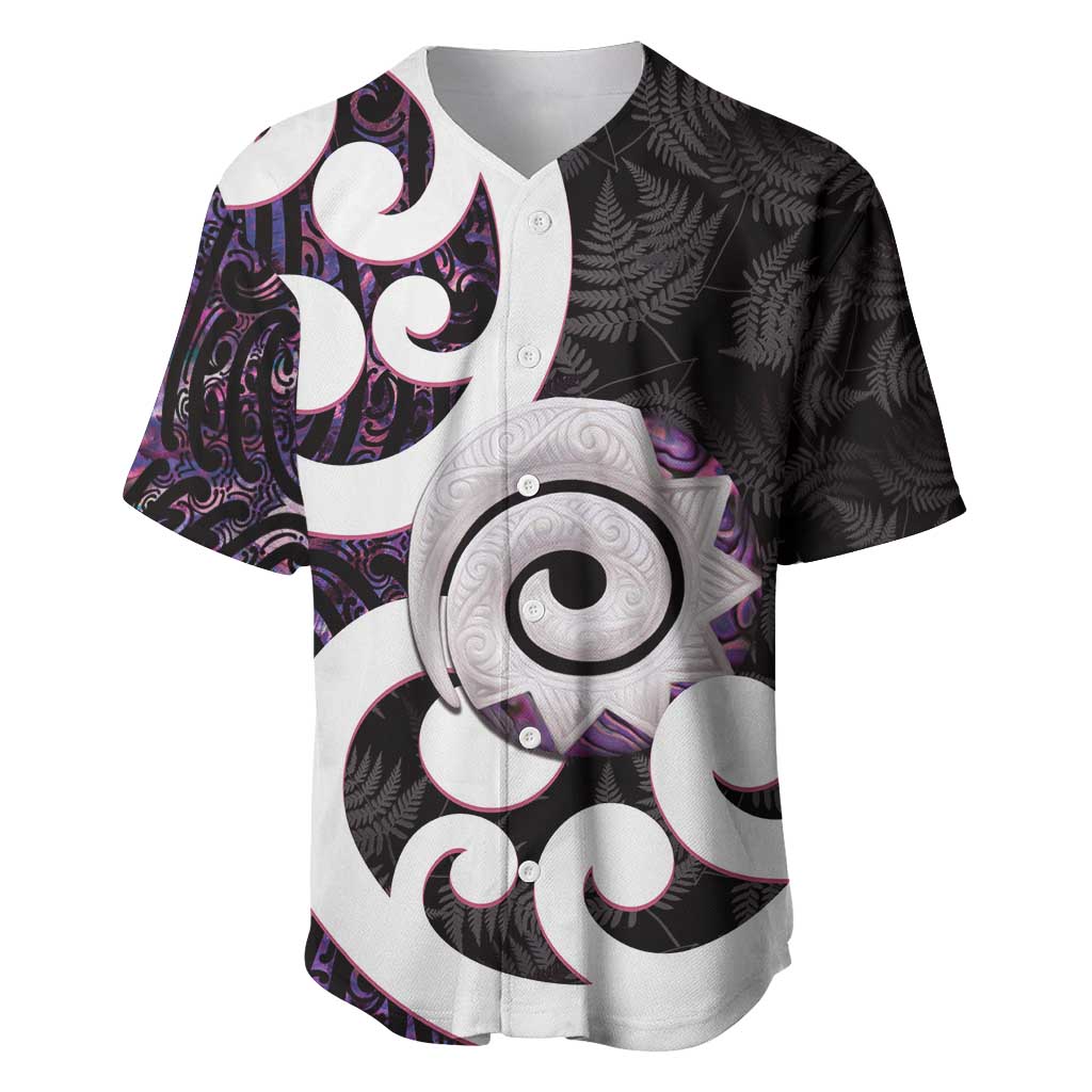 Aotearoa Koru Baseball Jersey Purple Maori Paua Shell Mix Silver Fern LT14 Black - Polynesian Pride