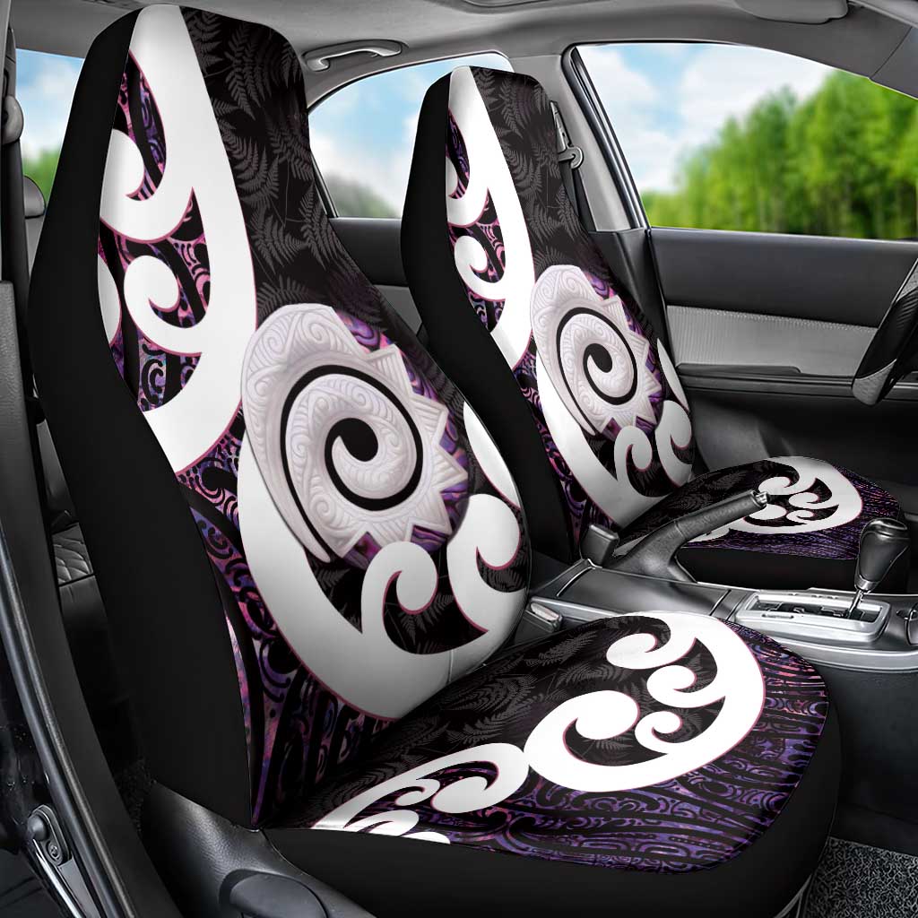 Aotearoa Koru Car Seat Cover Purple Maori Paua Shell Mix Silver Fern