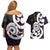 Aotearoa Koru Couples Matching Off Shoulder Short Dress and Hawaiian Shirt Purple Maori Paua Shell Mix Silver Fern