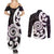 Aotearoa Koru Couples Matching Summer Maxi Dress and Long Sleeve Button Shirt Purple Maori Paua Shell Mix Silver Fern