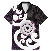 Aotearoa Koru Family Matching Mermaid Dress and Hawaiian Shirt Purple Maori Paua Shell Mix Silver Fern LT14 Dad's Shirt - Short Sleeve Black - Polynesian Pride