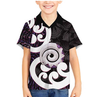 Aotearoa Koru Family Matching Mermaid Dress and Hawaiian Shirt Purple Maori Paua Shell Mix Silver Fern LT14 Son's Shirt Black - Polynesian Pride